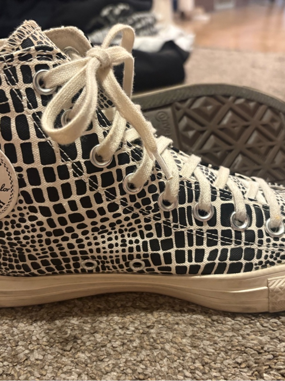 Converse High-Top Sneakers in Black and White Croc Print